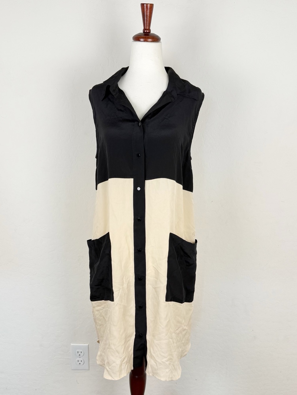 derek lam 10 crosby neutral colorblock silk sleeveless dress - Picture 5 of 11